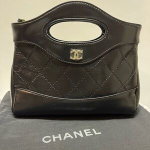 Black Quilted Top Handle Bag